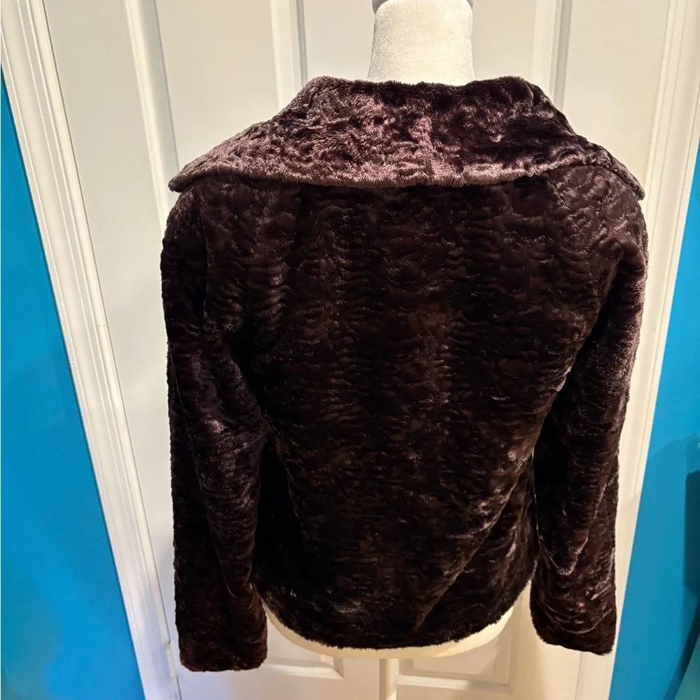 Peck & Peck vintage faux fur open jacket shawl collar sz S brownish purple - Picture 2 of 4